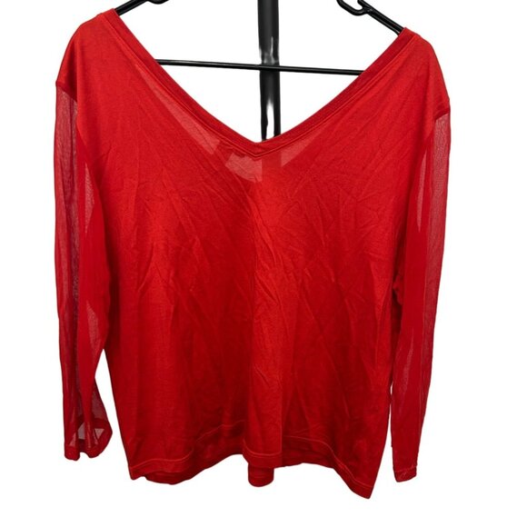 Lynne Ritchie Womens Red Silk Cotton Blend V-Neck Sheer Sleeve Top Sz XL - Picture 2 of 7